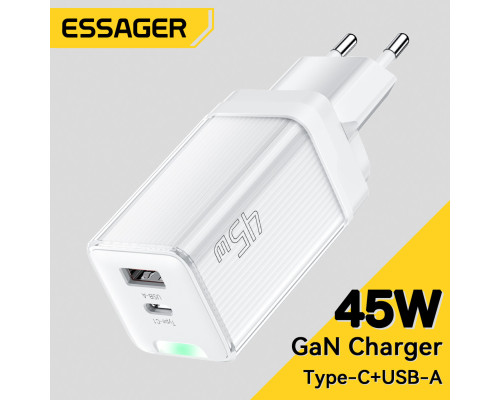 Мережевий зарядний пристрій Essager Zhiqi 45W GaN Travel Charger A+C EU white (ECTCA-ZQB02-Z)