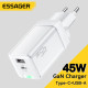 Мережевий зарядний пристрій Essager Zhiqi 45W GaN Travel Charger A+C EU white (ECTCA-ZQB02-Z)