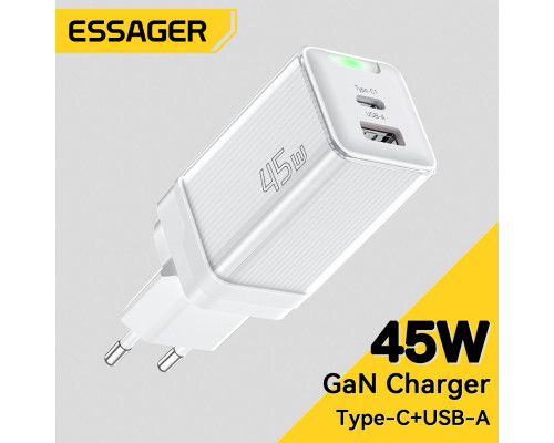 Мережевий зарядний пристрій Essager Zhiqi 45W GaN Travel Charger A+C EU white (ECTCA-ZQB02-Z)