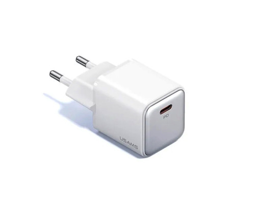 Мережевий зарядний пристрій Usams US-CC186 PD30W Single Port Fast Charger (EU)-X-ron Series White