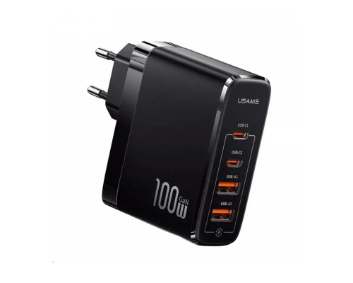 Мережевий зарядний пристрій Usams US-CC145 T44 100W 4 Ports GaN Fast 2A+2C Charger (EU) Black