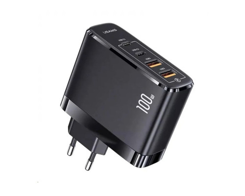 Мережевий зарядний пристрій Usams US-CC145 T44 100W 4 Ports GaN Fast 2A+2C Charger (EU) Black