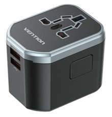 Зарядний пристрій Vention 3-Port USB (C + A + A) Universal Travel Adapter (20W/18W/18W) Black (FJCB0)