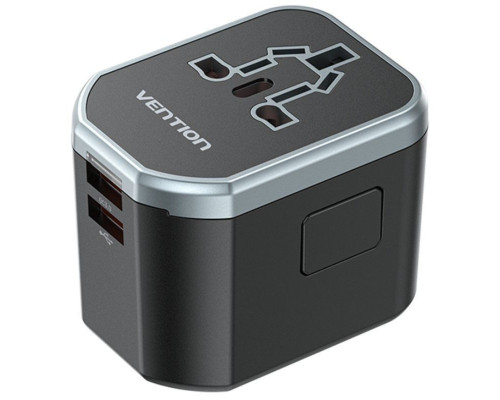 Зарядний пристрій Vention 3-Port USB (C + A + A) Universal Travel Adapter (20W/18W/18W) Black (FJCB0)