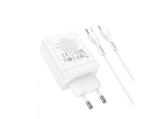 Мережевий зарядний пристрій HOCO N33 Start three-port PD35W(2C1A) charger set(C to iP) White