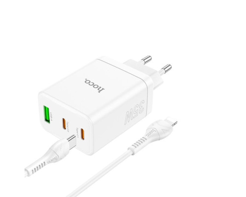 Мережевий зарядний пристрій HOCO N33 Start three-port PD35W(2C1A) charger set(C to iP) White