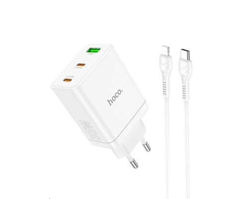 Мережевий зарядний пристрій HOCO N33 Start three-port PD35W(2C1A) charger set(C to iP) White