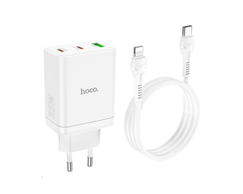 Мережевий зарядний пристрій HOCO N33 Start three-port PD35W(2C1A) charger set(C to iP) White