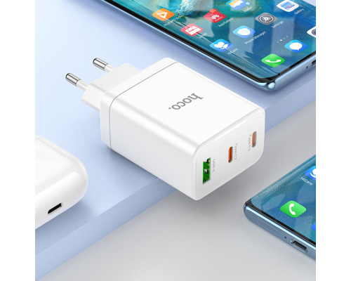 Мережевий зарядний пристрій HOCO N33 Start three-port PD35W(2C1A) charger set(C to iP) White