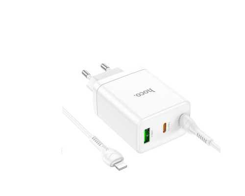 Мережевий зарядний пристрій HOCO N33 Start three-port PD35W(2C1A) charger set(C to iP) White