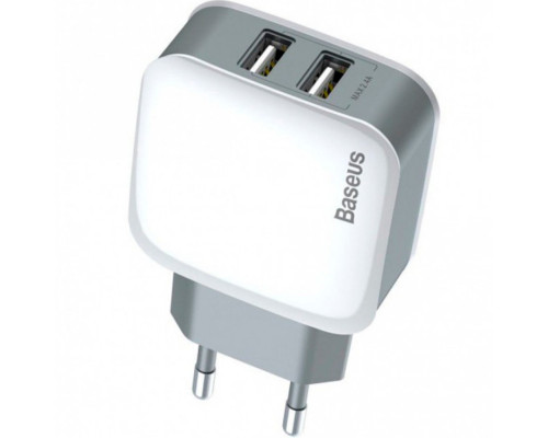 Мережевий зрядний пристрій Baseus 2хUSB Wall Charger Letour White+Gray