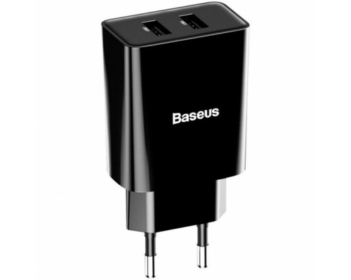 Мережевий зарядний пристрій Baseus Speed Mini Dual U Charger 10.5W ( With Mini White Cable IP) Black