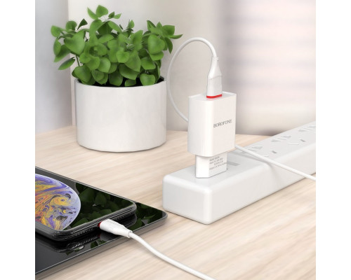 Мережевий зарядний пристрій BOROFONE BA20A Sharp single port charger set(Lightning) White