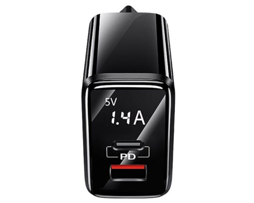 Мережевий зарядний пристрій Usams US-CC133 T40 QC3.0+PD Digital Display Fast Charger (EU) Black