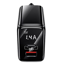 Мережевий зарядний пристрій Usams US-CC133 T40 QC3.0+PD Digital Display Fast Charger (EU) Black