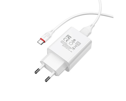 Мережевий зарядний пристрій BOROFONE BA21A Long journey single port QC3.0 charger set(Type-C) White