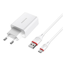 Мережевий зарядний пристрій BOROFONE BA21A Long journey single port QC3.0 charger set(Type-C) White