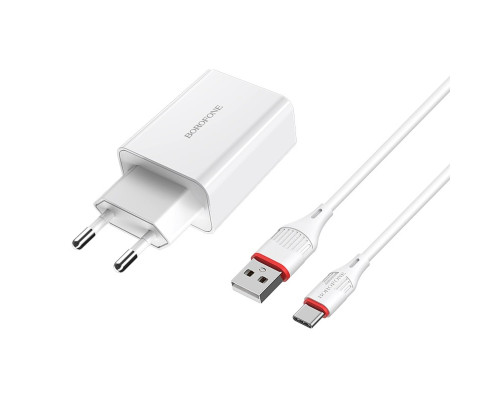 Мережевий зарядний пристрій BOROFONE BA21A Long journey single port QC3.0 charger set(Type-C) White