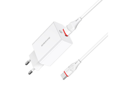 Мережевий зарядний пристрій BOROFONE BA21A Long journey single port QC3.0 charger set(Type-C) White