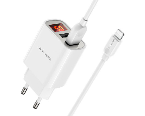 Мережевий зарядний пристрій BOROFONE BA58A Mighty dual port digital display charger set(iP) White