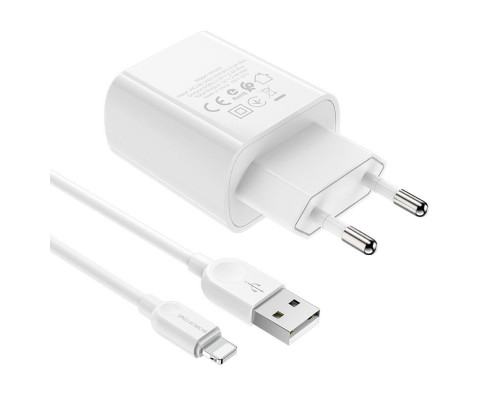 Мережевий зарядний пристрій BOROFONE BA58A Mighty dual port digital display charger set(iP) White