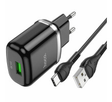 Мережевий зарядний пристрій HOCO N3 Special single port QC3.0 charger set(Type-C) 18W Black