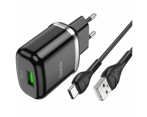 Мережевий зарядний пристрій HOCO N3 Special single port QC3.0 charger set(Type-C) 18W Black