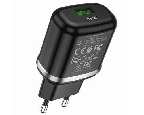 Мережевий зарядний пристрій HOCO N3 Special single port QC3.0 charger set(Type-C) 18W Black