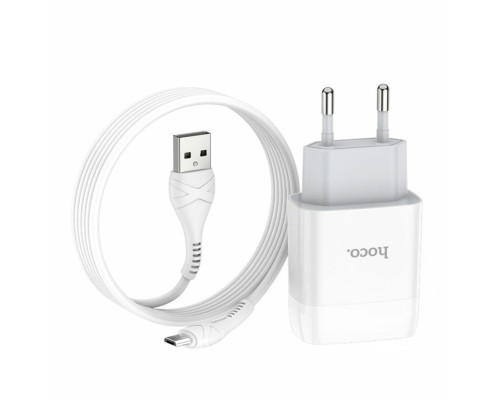 Мережевий зарядний пристрій HOCO C72A Glorious single port charger set(Micro) White