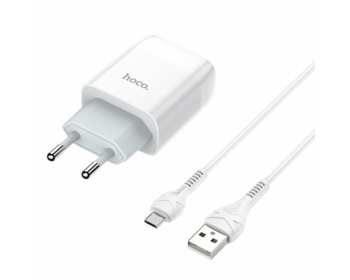 Мережевий зарядний пристрій HOCO C72A Glorious single port charger set(Micro) White