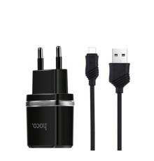 Мережевий зарядний пристрій HOCO C12 Smart dual USB (Micro cable)charger set Black