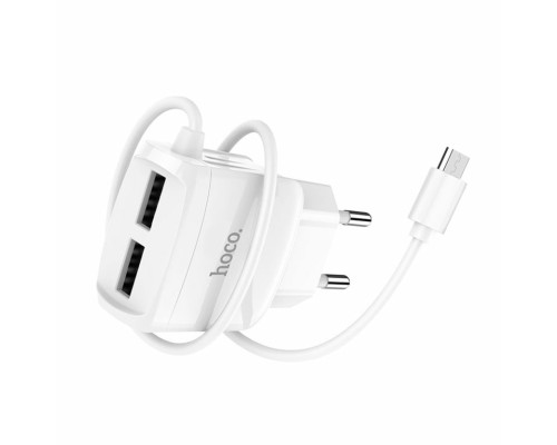 Мережевий зарядний пристрій HOCO C59A Mega joy double port charger for Micro White