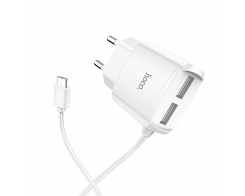 Мережевий зарядний пристрій HOCO C59A Mega joy double port charger for Micro White