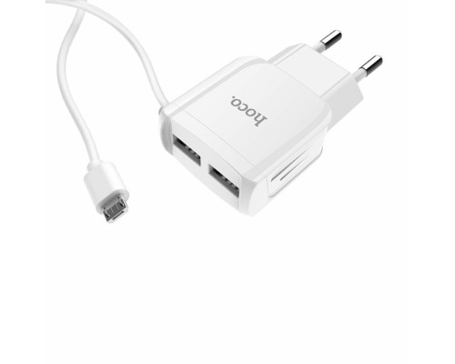 Мережевий зарядний пристрій HOCO C59A Mega joy double port charger for Micro White