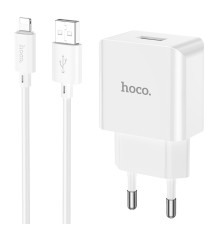 Мережевий зарядний пристрій HOCO C106A Leisure single port charger set(iP) White