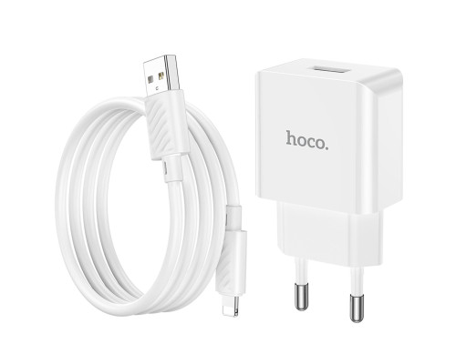 Мережевий зарядний пристрій HOCO C106A Leisure single port charger set(iP) White