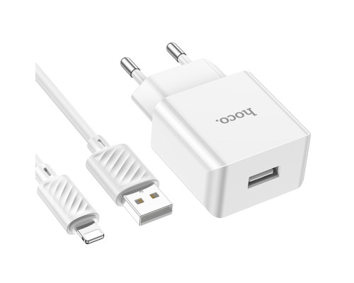 Мережевий зарядний пристрій HOCO C106A Leisure single port charger set(iP) White