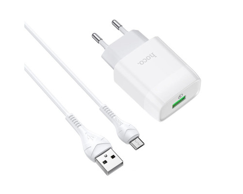 Мережевий зарядний пристрій HOCO C72Q Glorious single port QC3.0 charger set(Micro) White