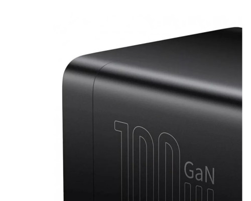 Мережевий зарядний пристрій Baseus GaN3 Pro Desktop Powerstrip AC+2U+2C 100W EU Black (With Mini White Cable Type-C to Type-C 100W(20V/5A) 1m Black）