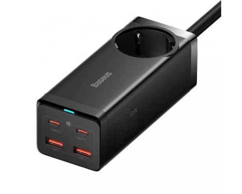 Мережевий зарядний пристрій Baseus GaN3 Pro Desktop Powerstrip AC+2U+2C 100W EU Black (With Mini White Cable Type-C to Type-C 100W(20V/5A) 1m Black）