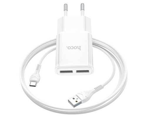 Мережевий зарядний пристрій HOCO C88A Star round dual port charger set(Type-C) White