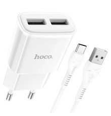 Мережевий зарядний пристрій HOCO C88A Star round dual port charger set(Type-C) White