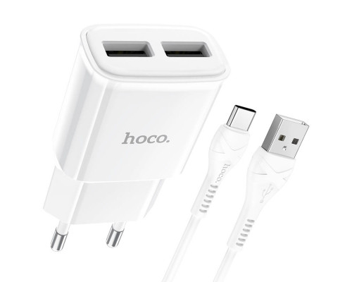 Мережевий зарядний пристрій HOCO C88A Star round dual port charger set(Type-C) White