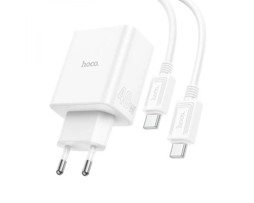 Мережевий зарядний пристрій HOCO C126A Pure power PD40W three-port(2C1A) charger set(Type-C to Type-C) White