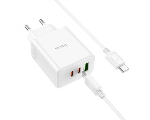 Мережевий зарядний пристрій HOCO C126A Pure power PD40W three-port(2C1A) charger set(Type-C to Type-C) White