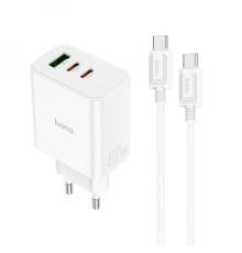 Мережевий зарядний пристрій HOCO C126A Pure power PD40W three-port(2C1A) charger set(Type-C to Type-C) White