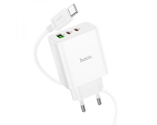 Мережевий зарядний пристрій HOCO C126A Pure power PD40W three-port(2C1A) charger set(Type-C to Type-C) White