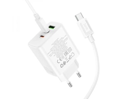 Мережевий зарядний пристрій HOCO C126A Pure power PD40W three-port(2C1A) charger set(Type-C to Type-C) White