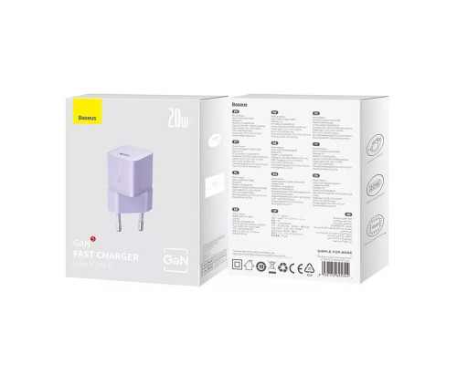 Мережевий зарядний пристрій Baseus GaN5 Fast Charger(mini) 1C 20W EU Purple