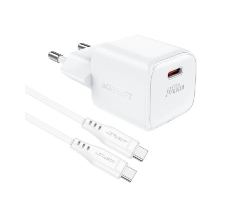 Мережевий зарядний пристрій ACEFAST A73 mini PD20W GaN single USB-C charger set (C3-03) White